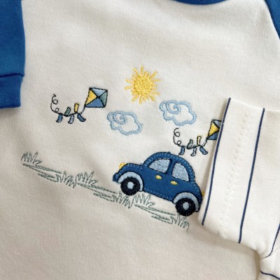 Conj. de Malha 3 peças - Carrinho e Pipas - Marinho e Off White